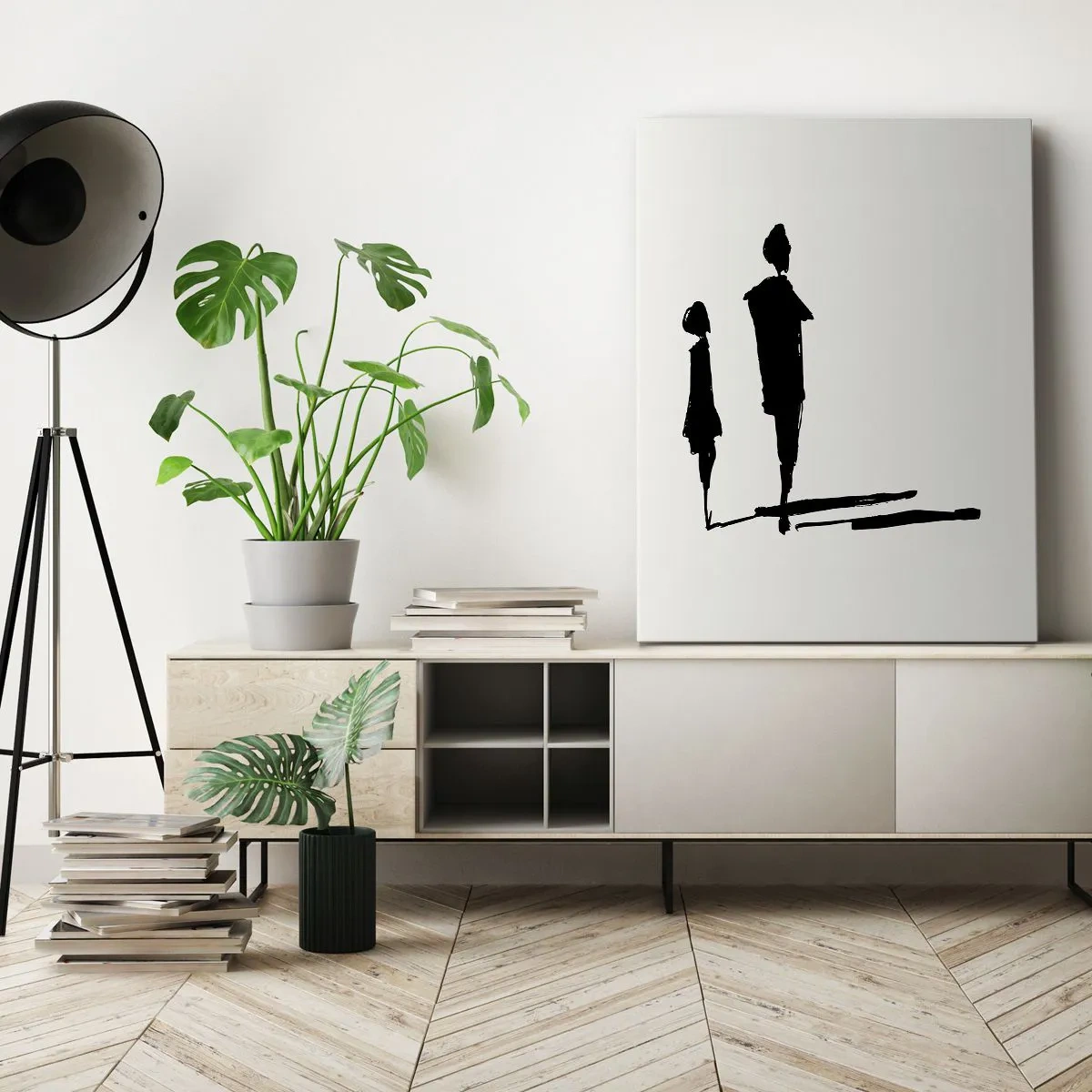 Cuadro sobre lienzo - Impresión de Imagen - Siluetas de dos personas en negro sobre un fondo claro - 50x70cm - ¿Seguro que juntos? - Decoración de pared moderna para salón y dormitorio ARTTOR