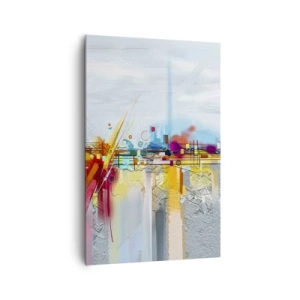 Cuadro sobre lienzo - Impresión de Imagen - Paisaje abstracto con acentos coloridos. - 80x120cm - Un puente de alegría sobre el río de la vida - Decoración de pared moderna para salón y dormitorio ARTTOR