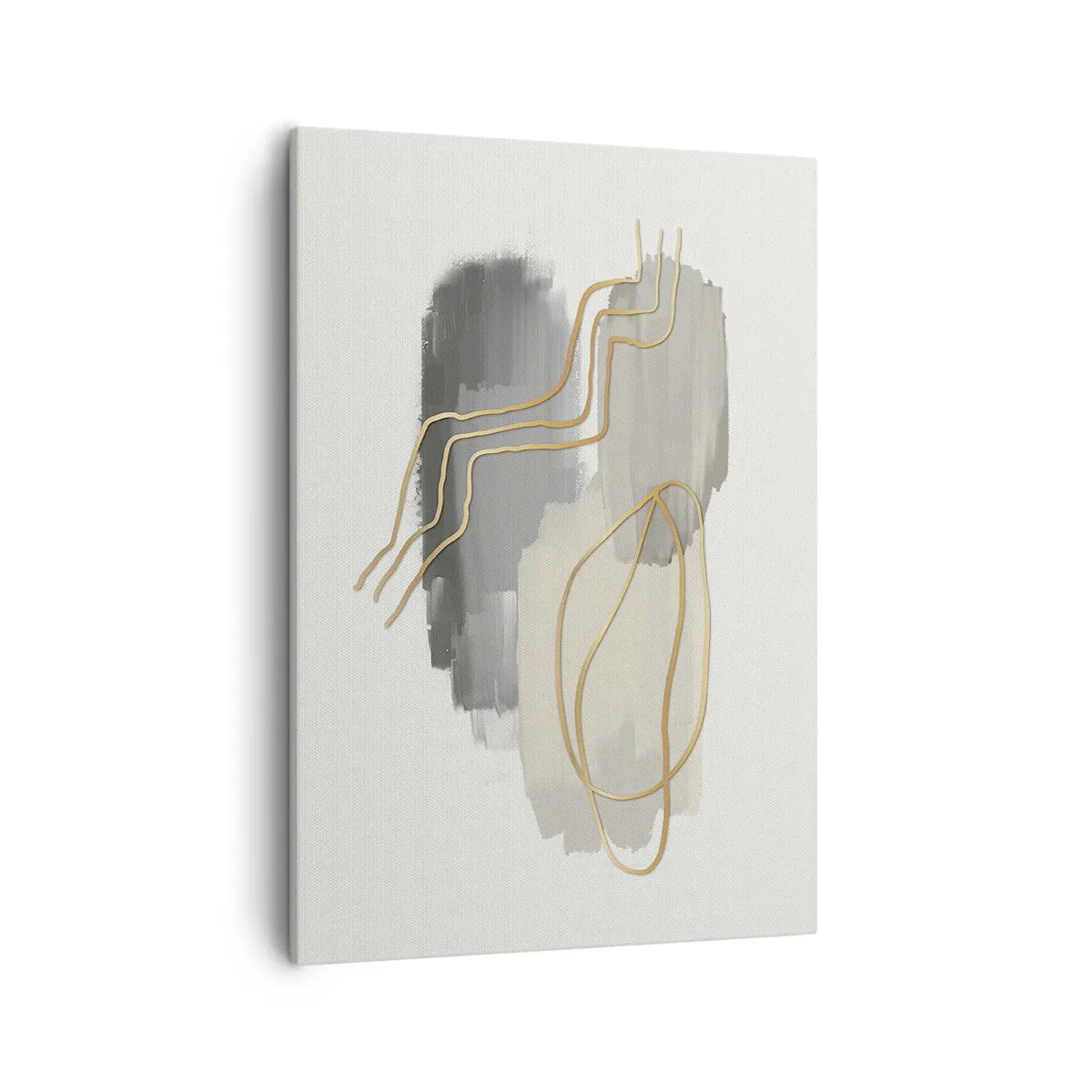 Cuadro sobre lienzo - Impresión de Imagen - Líneas doradas abstractas sobre un fondo gris - 50x70cm - Persistencia y movimiento - Decoración de pared moderna para salón y dormitorio ARTTOR