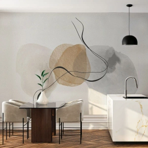 Fotomural Standard Eco - Abstracción minimalista en colores neutros con líneas. - 100x70cm - Pompas de aire - Decoración de pared moderna para salón y dormitorio ARTTOR