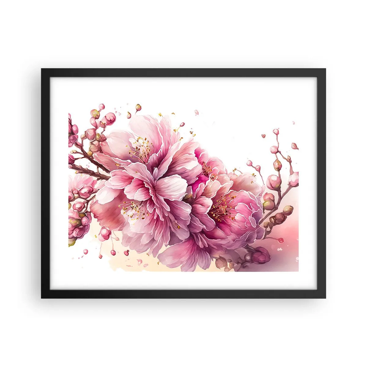 Póster en marco negro - Flor de cerezo - 50x40 cm