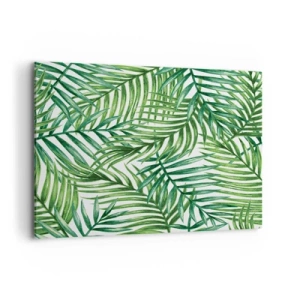 Cuadro sobre lienzo - Impresión de Imagen - Hojas de palmera tropical verde sobre un fondo claro - 120x80cm - Bajo el verde - Decoración de pared moderna para salón y dormitorio ARTTOR