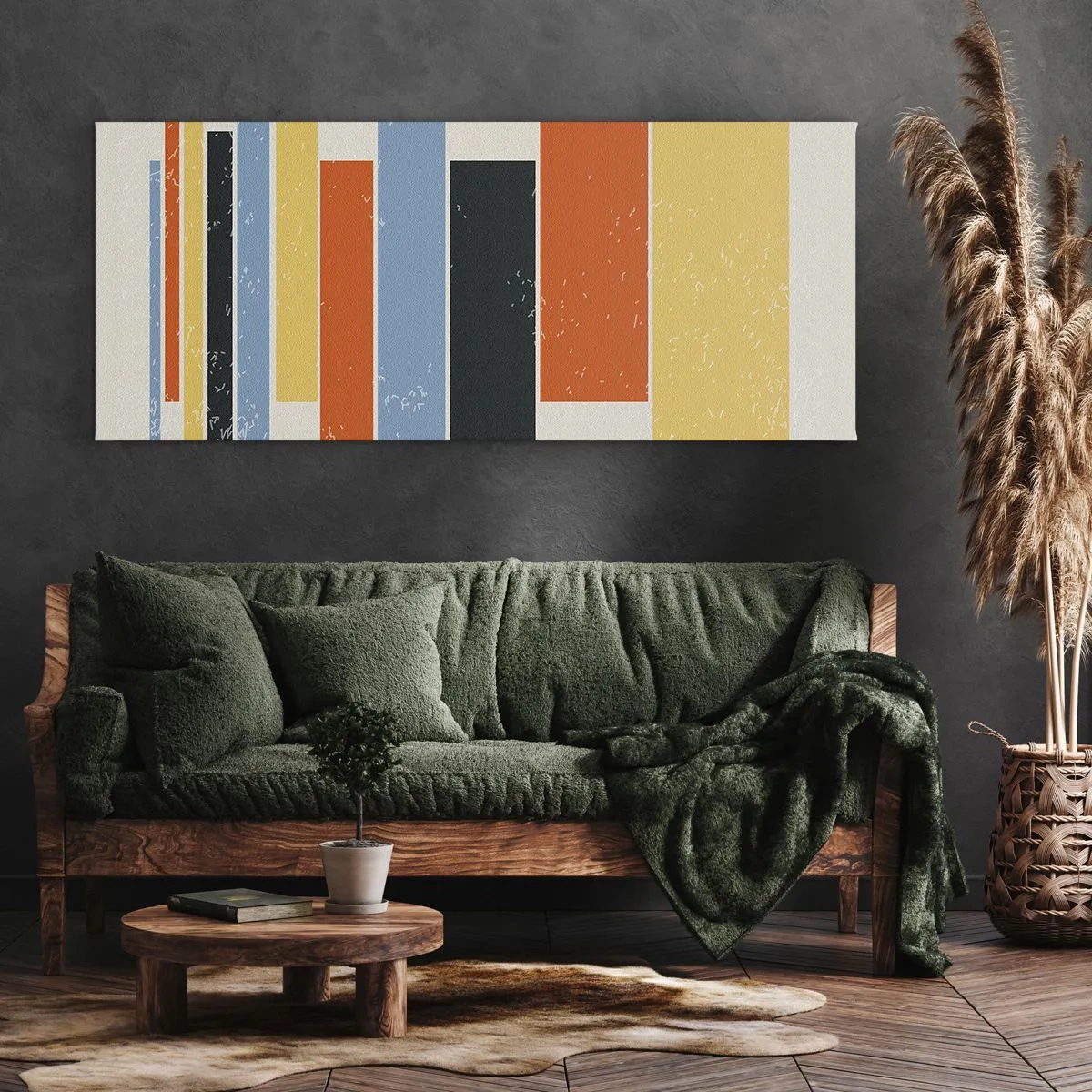 Cuadro sobre lienzo - Impresión de Imagen - Rectángulos coloridos en un arreglo moderno. - 120x50cm - Barras multicolor - Decoración de pared moderna para salón y dormitorio ARTTOR