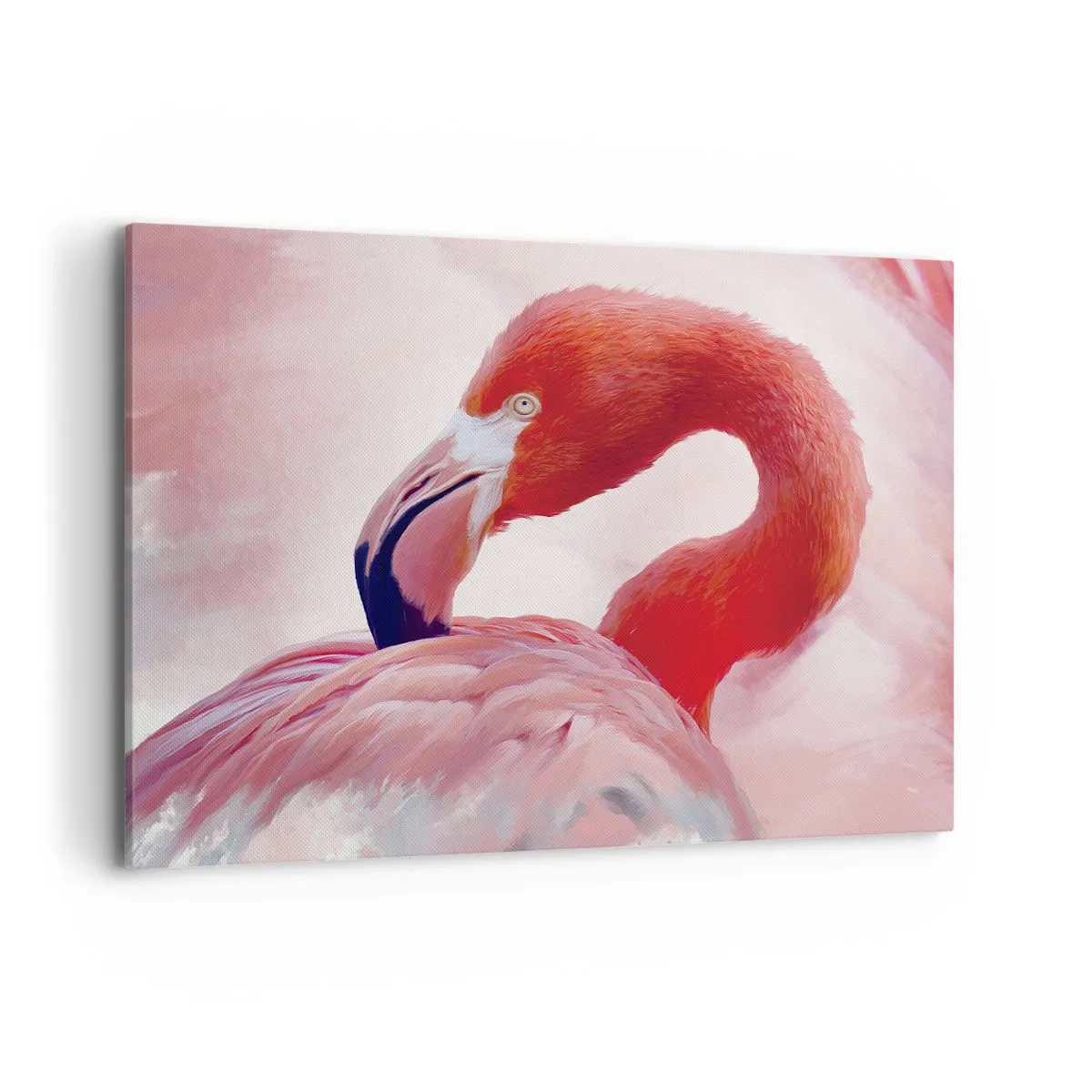 Cuadro sobre lienzo - Impresión de Imagen - Un flamenco en tonos rosados sobre un fondo claro. - 120x80cm - La belleza de las aves - Decoración de pared moderna para salón y dormitorio ARTTOR
