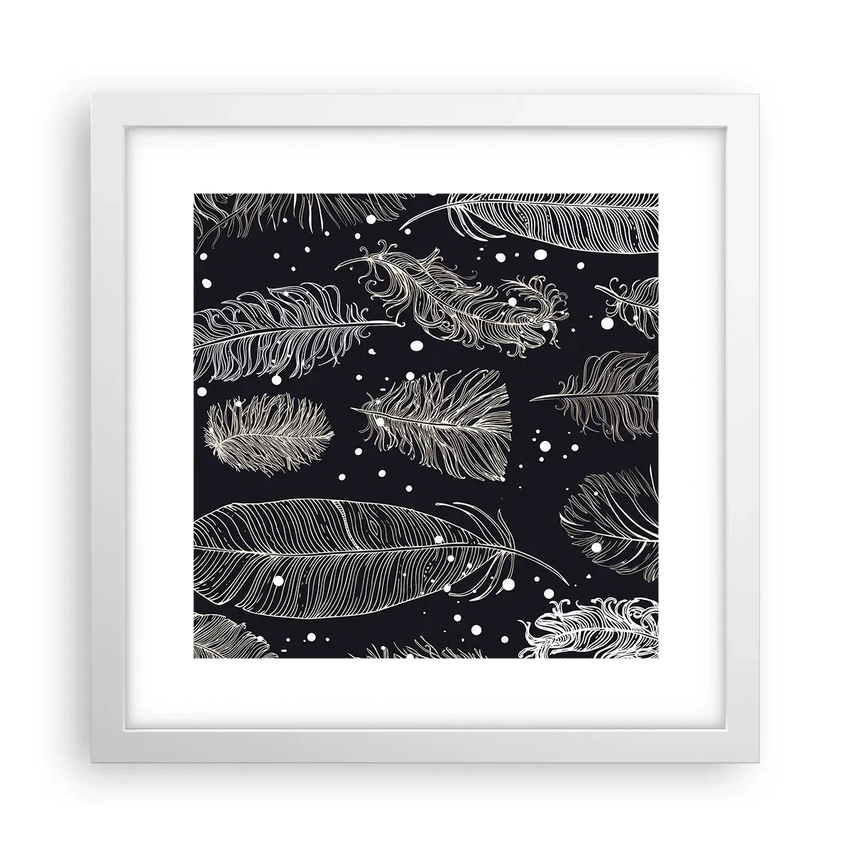 Póster en marco blanco - Encaje de plumas - 30x30 cm