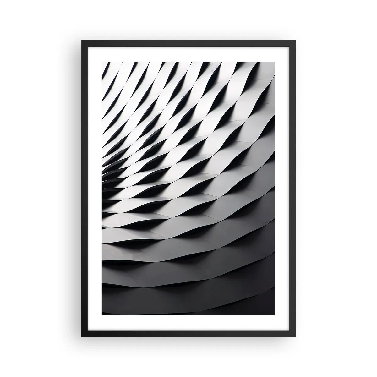 Póster en marco negro - Fotografía abstracta de una estructura con un patrón en blanco y negro. - 50x70cm - En la superficie de las ondas - Decoración de pared moderna para salón y dormitorio ARTTOR