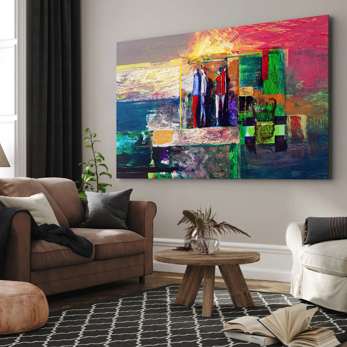 Cuadro sobre lienzo - Impresión de Imagen - Composición abstracta con figuras y patrones geométricos. - 70x50cm - Relaciones y emociones - Decoración de pared moderna para salón y dormitorio ARTTOR