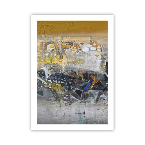 Póster - Una composición abstracta en tonos dorados y grises. - 50x70cm - Todo se pondrá en su sitio - Decoración de pared moderna para salón y dormitorio ARTTOR