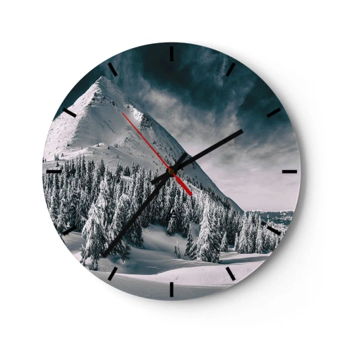 Reloj de pared - Reloj de vidrio - Un paisaje montañoso cubierto de nieve con un pico majestuoso. - 30x30cm - Tierra de nieve y hielo - Decoración de pared moderna para salón, cocina y dormitorio ARTTOR