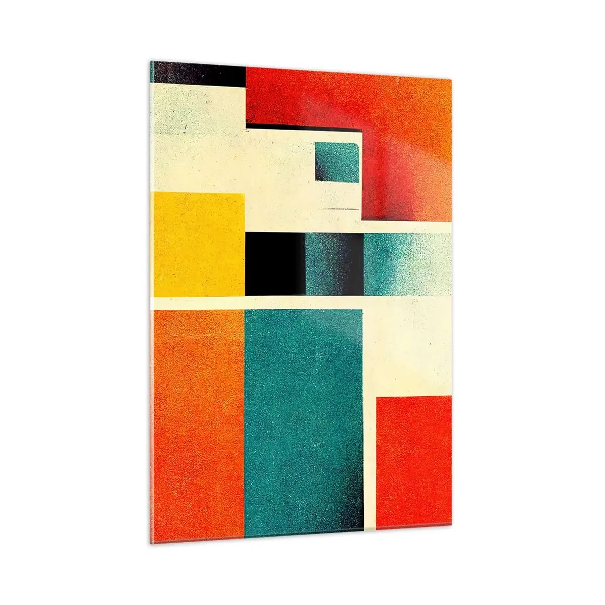 Cuadro sobre vidrio - Impresiones sobre Vidrio - Rectángulos geométricos coloridos en estilo retro - 50x70cm - Abstracción geométrica - buena energía - Decoración de pared moderna para salón y dormitorio ARTTOR