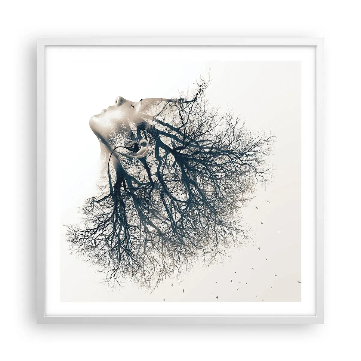 Póster en marco blanco - Escuchando el susurro de un árbol - 60x60 cm