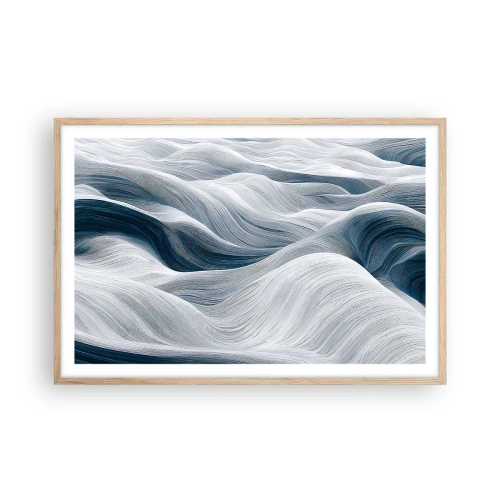 Póster en marco roble claro - Olas blancas y azules - 91x61 cm