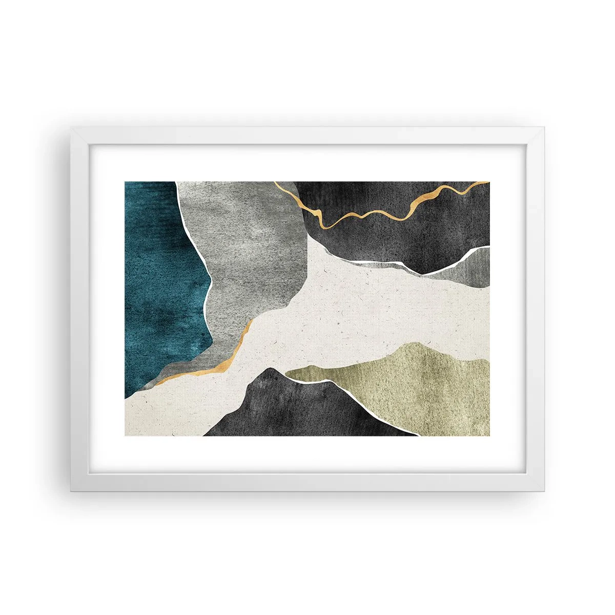 Póster en marco blanco - Composición en mosaico con una hebra de oro - 40x30 cm