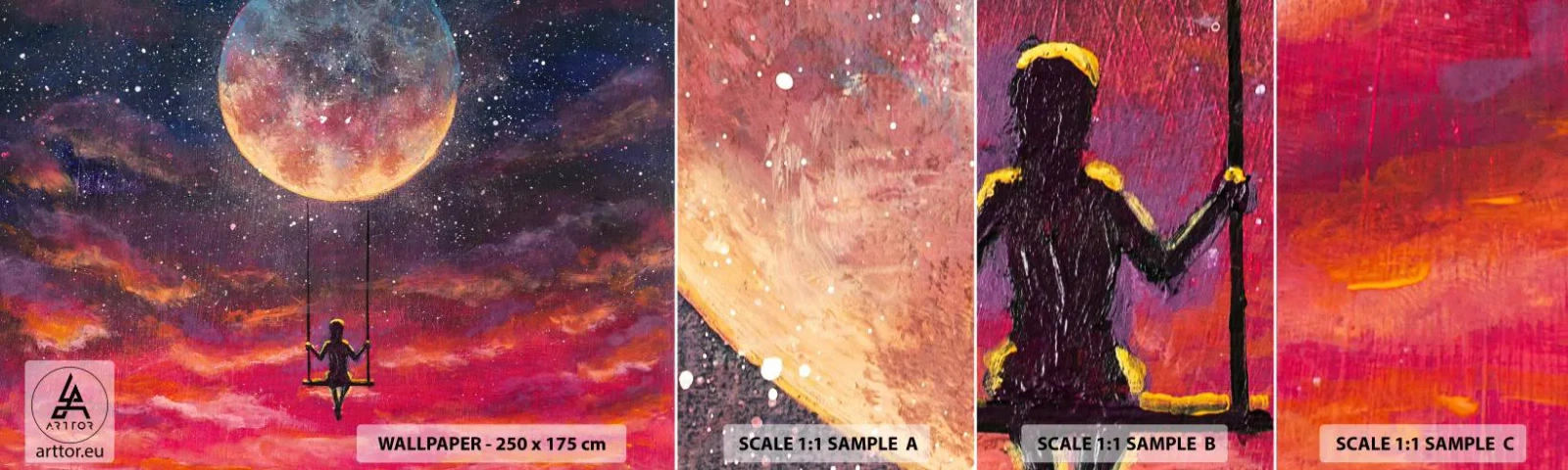 Muestra de fotomural autoadhesivo Deluxe Sticker - Disfrutar de las nubes - Abstracción, Fantasía, Luna - 100x30 cm