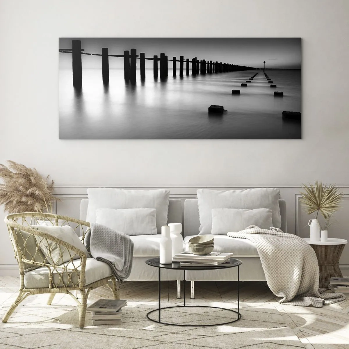 Cuadro sobre vidrio - Impresiones sobre Vidrio - Valles grises en la niebla - 90x30 cm