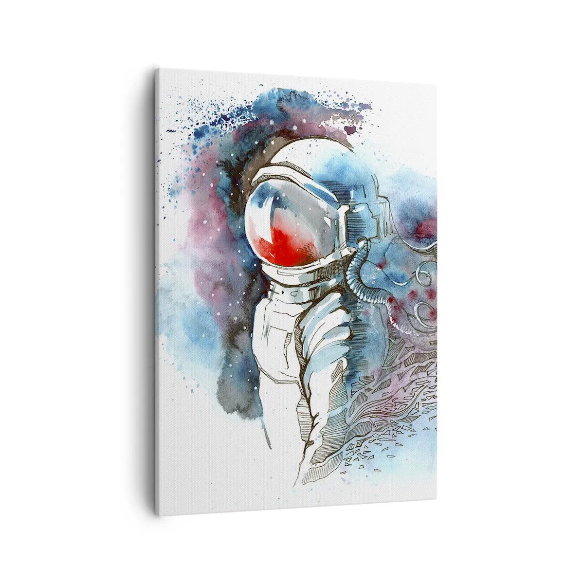 Cuadro sobre lienzo - Impresión de Imagen - Un cosmonauta en una acuarela dinámica con detalles cósmicos. - 50x70cm - A solas con el cosmos - Decoración de pared moderna para salón y dormitorio ARTTOR