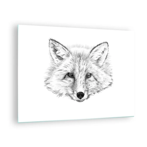 Cuadro sobre vidrio - Impresiones sobre Vidrio - Dibujo de la cabeza de un zorro sobre un fondo blanco. - 70x50cm - ¿Pueden mentir estos ojos? - Decoración de pared moderna para salón y dormitorio ARTTOR