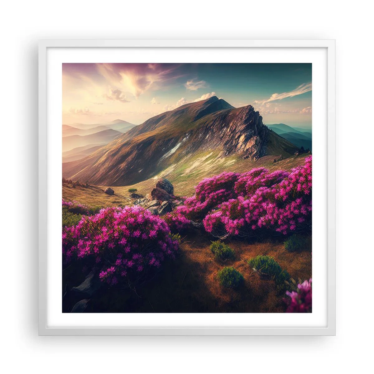 Póster en marco blanco - Verano en las montañas - 60x60 cm