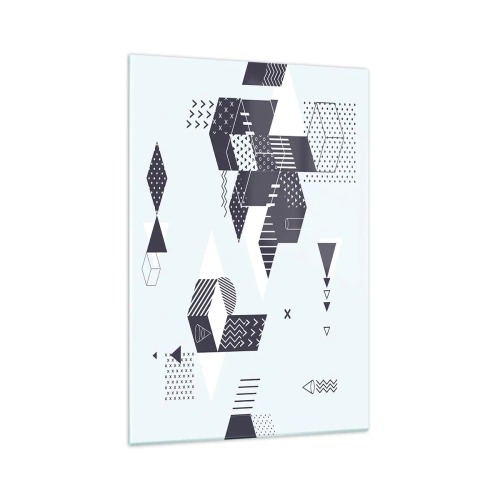 Cuadro sobre vidrio - Impresiones sobre Vidrio - Gráficos geométricos modernos en tonos blanco y azul marino. - 70x100cm - Las matemáticas en el alma - Decoración de pared moderna para salón y dormitorio ARTTOR