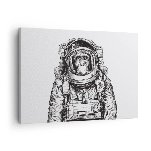 Cuadro sobre lienzo - Impresión de Imagen - Gráfico de un astronauta en un traje espacial con cabeza de mono. - 70x50cm - Evolución alternativa - Decoración de pared moderna para salón y dormitorio ARTTOR