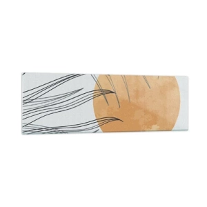 Cuadro sobre vidrio - Impresiones sobre Vidrio - Hojas de hierba abstractas contra el fondo de un gran sol naranja - 160x50cm - Siempre hacia el sol - Decoración de pared moderna para salón y dormitorio ARTTOR