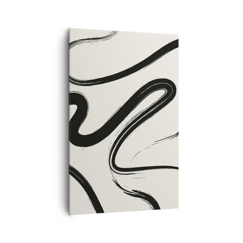 Cuadro sobre lienzo - Impresión de Imagen - Líneas curvas en blanco y negro sobre un fondo claro - 80x120cm - Fantasía en blanco y negro - Decoración de pared moderna para salón y dormitorio ARTTOR