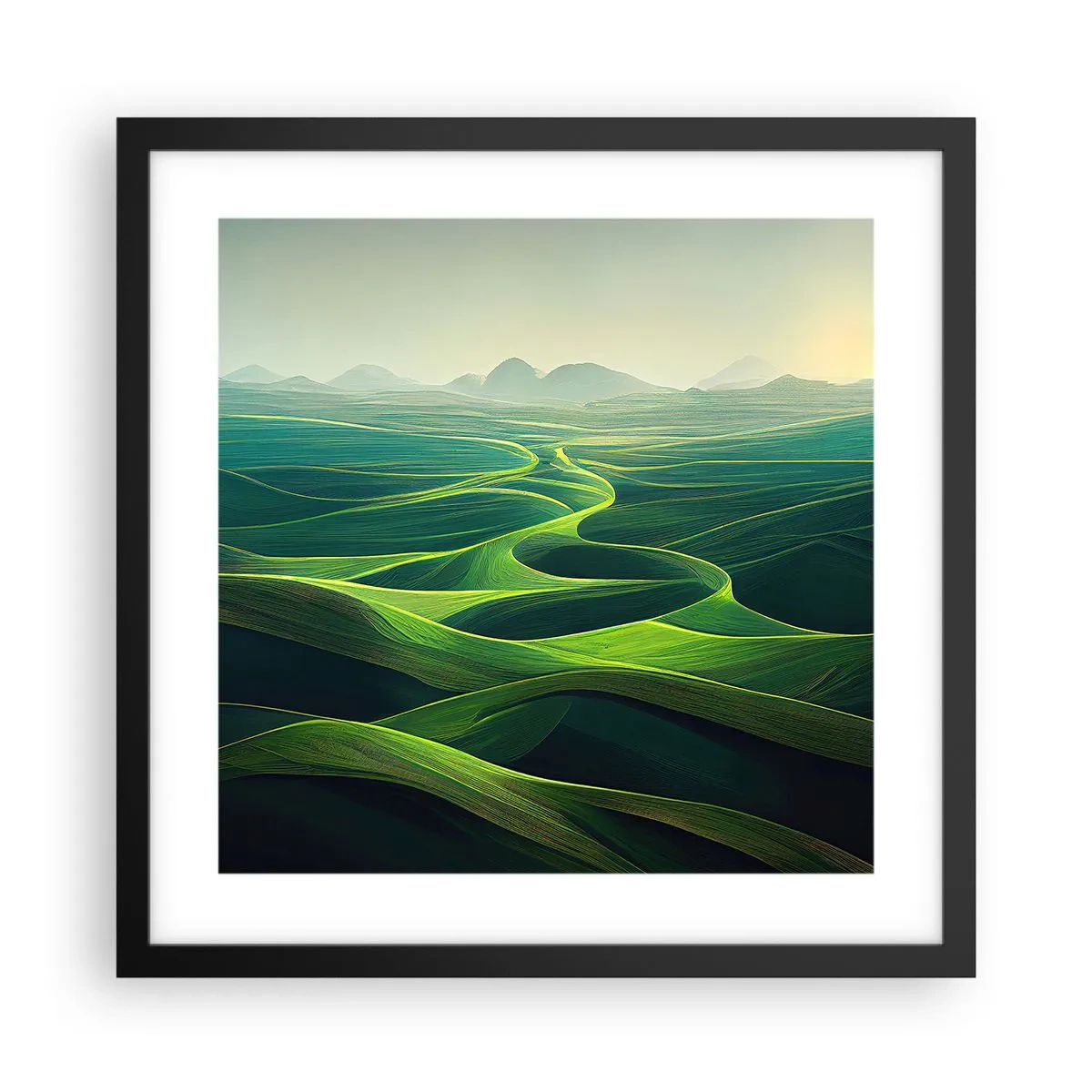 Póster en marco negro - Valles en tonos verdes - 40x40 cm