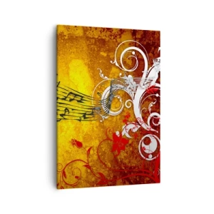 Cuadro sobre lienzo - Impresión de Imagen - Notas musicales abstractas sobre un fondo colorido con adornos. - 50x70cm - Deja que la música fluya - Decoración de pared moderna para salón y dormitorio ARTTOR