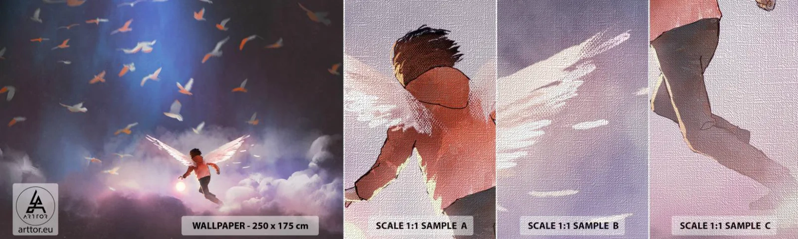 Muestra de fotomural Premium Canvas - Imaginación y valor - Abstracción, Fantasía, Ícaro - 100x30 cm