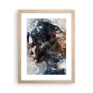 Póster en marco roble claro - Una historia sobre una niña con una ciudad de fondo - 30x40 cm