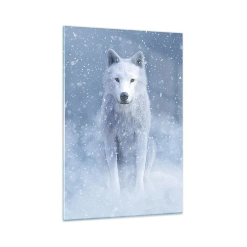 Cuadro sobre vidrio - Impresiones sobre Vidrio - Lobo blanco en un paisaje nevado - 80x120cm - El espíritu del invierno - Decoración de pared moderna para salón y dormitorio ARTTOR