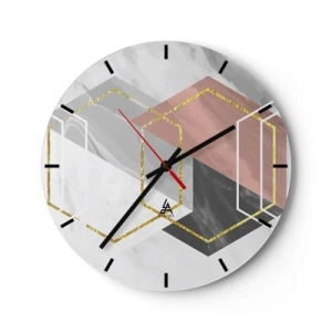 Reloj de pared - Reloj de vidrio - Formas geométricas con bloques de color y líneas doradas. - 30x30cm - Composición en cadena - Decoración de pared moderna para salón, cocina y dormitorio ARTTOR