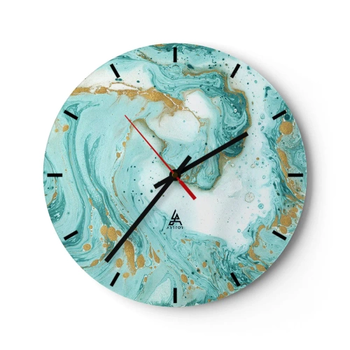 Reloj de pared - Reloj de vidrio - Patrón abstracto en tonos turquesa - 30x30cm - Bajo la gran ola del periodo Edo - Decoración de pared moderna para salón, cocina y dormitorio ARTTOR