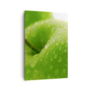 Cuadro sobre lienzo - Impresión de Imagen - Primer plano de una manzana verde con gotas de agua. - 70x100cm - Frescor verde - Decoración de pared moderna para salón y dormitorio ARTTOR