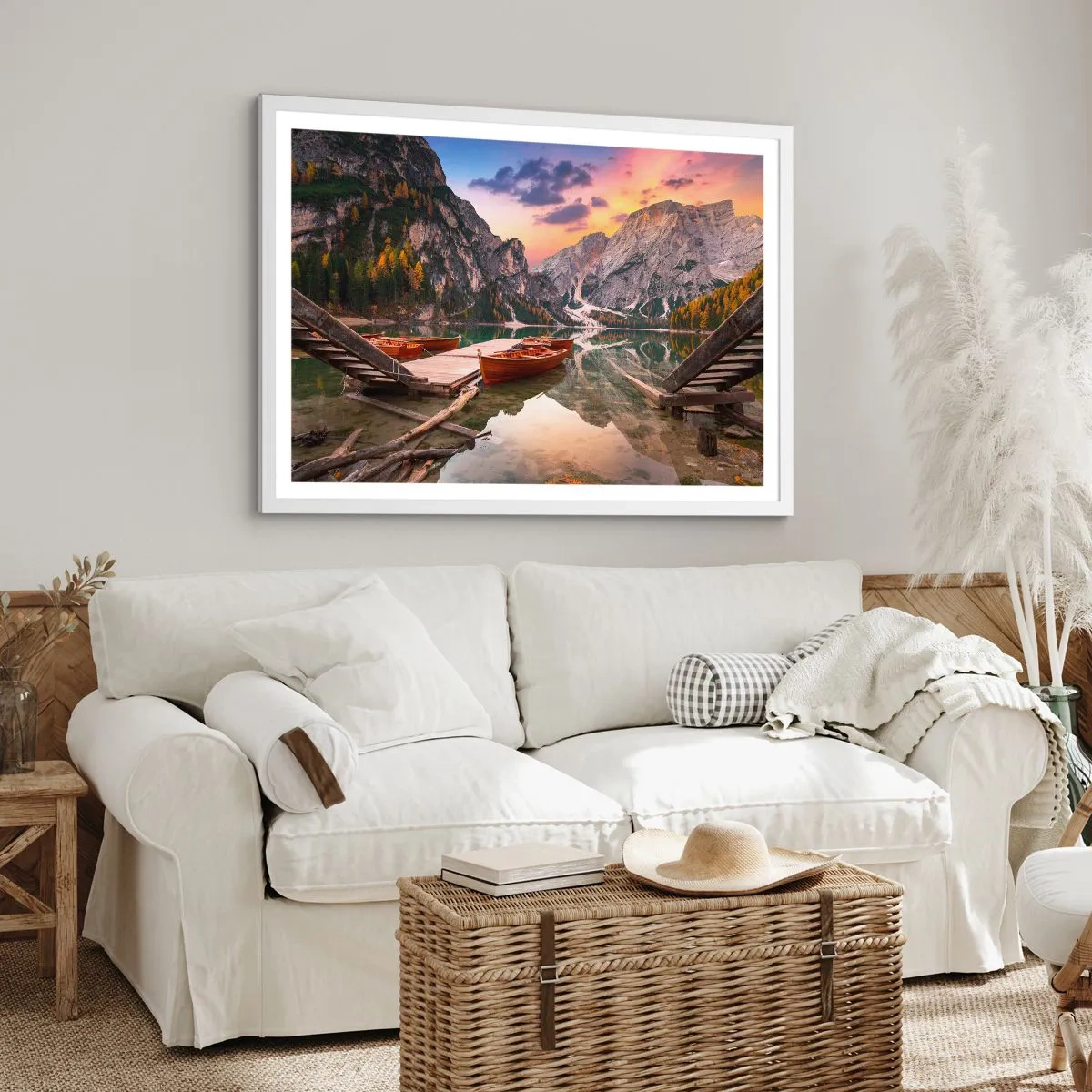 Póster en marco blanco - Espejo entre montañas - 91x61 cm