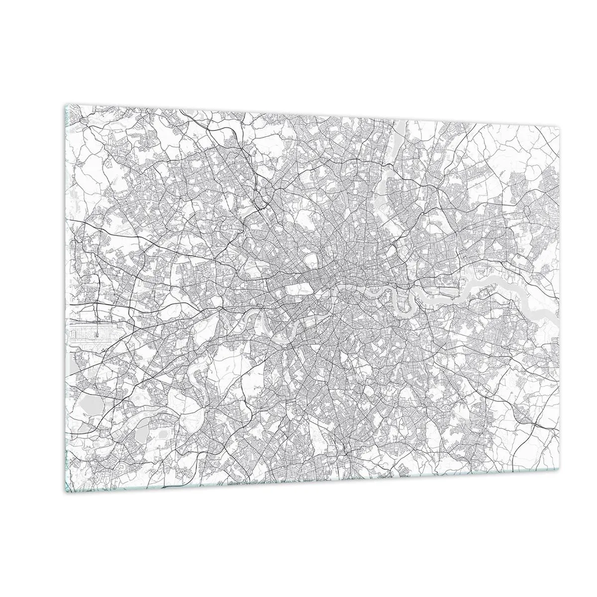 Cuadro sobre vidrio - Impresiones sobre Vidrio - Un mapa en blanco y negro con una densa cuadrícula de calles en un estilo minimalista. - 120x80cm - Un mapa del laberinto de Londres - Decoración de pared moderna para salón y dormitorio ARTTOR