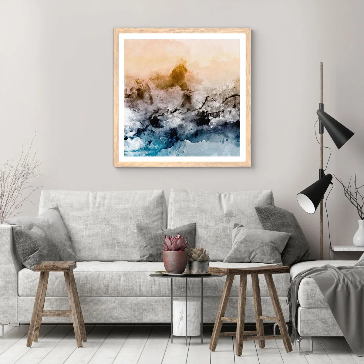 Póster en marco roble claro - Hundido en una nube de niebla - 40x40 cm
