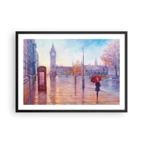Póster en marco negro - Calle de Londres con el Big Ben en un día lluvioso - 70x50cm - Un día de otoño en Londres - Decoración de pared moderna para salón y dormitorio ARTTOR