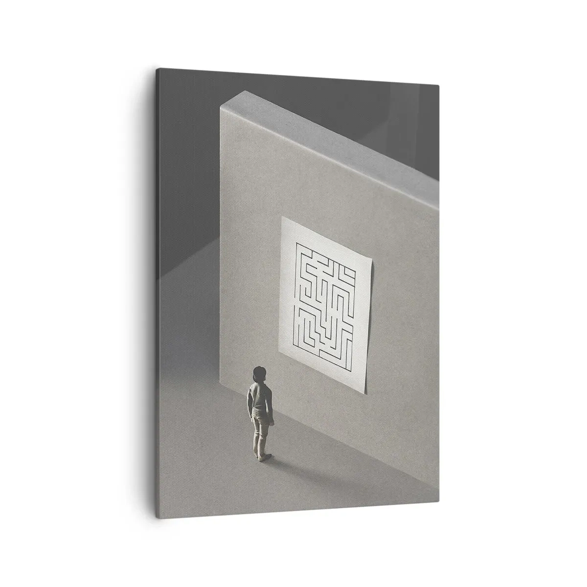 Cuadro sobre lienzo - Impresión de Imagen - Una figura en un laberinto mirando un mapa colgado. - 50x70cm - ¿Pero dónde estoy? - Decoración de pared moderna para salón y dormitorio ARTTOR