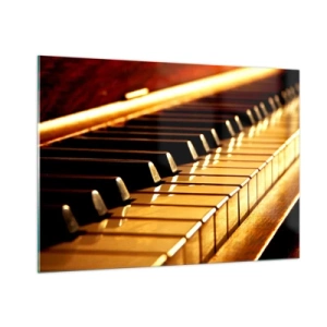 Cuadro sobre vidrio - Impresiones sobre Vidrio - Primer plano de las teclas del piano bajo una luz cálida - 100x70cm - Posibilidades ilimitadas - Decoración de pared moderna para salón y dormitorio ARTTOR