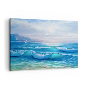 Cuadro sobre lienzo - Impresión de Imagen - Un pintoresco paisaje marino con olas y un cielo azul. - 100x70cm - Trae consuelo - Decoración de pared moderna para salón y dormitorio ARTTOR