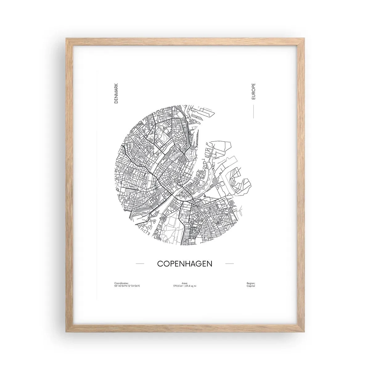 Póster en marco roble claro - Anatomía de Copenhague - 40x50 cm