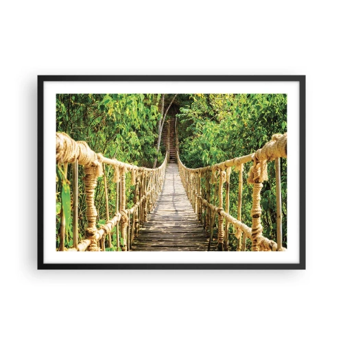Póster en marco negro - Un puente colgante en un bosque tropical lleno de vegetación. - 70x50cm - Suspendido en verde - Decoración de pared moderna para salón y dormitorio ARTTOR