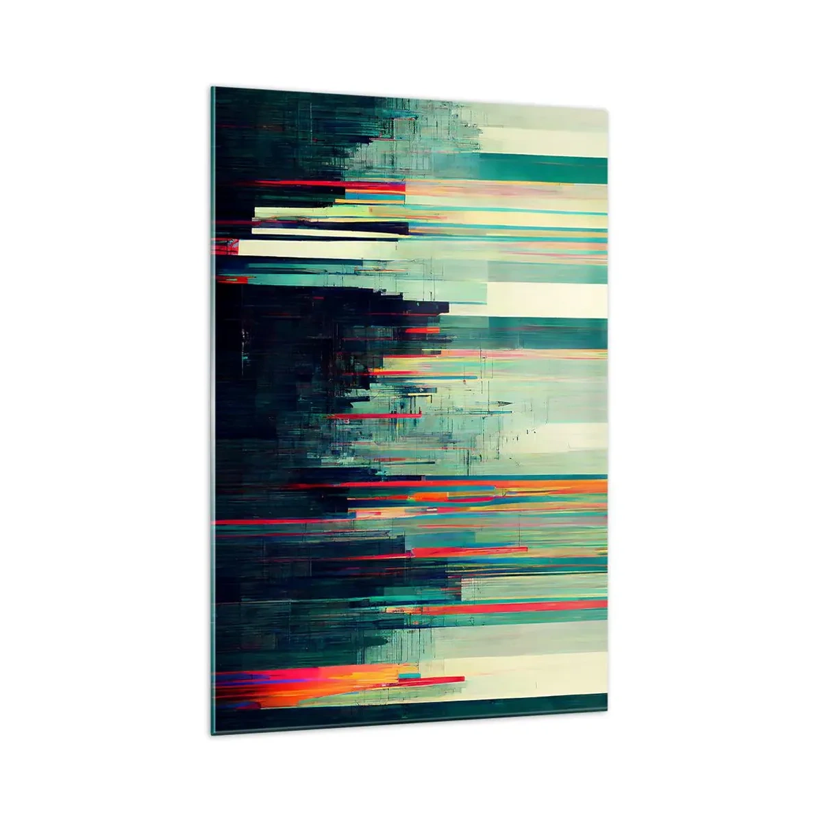Cuadro sobre vidrio - Impresiones sobre Vidrio - Abstracción con líneas verticales y un horizonte de ciudad. - 70x100cm - Ciudad futurista - Decoración de pared moderna para salón y dormitorio ARTTOR