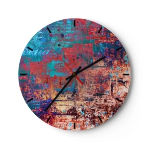 Reloj de pared - Reloj de vidrio - Una composición abstracta en tonos intensos de rojo y azul. - 30x30cm - Memoria y olvido - Decoración de pared moderna para salón, cocina y dormitorio ARTTOR