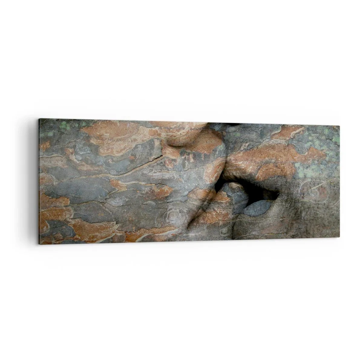 Cuadro sobre lienzo - Impresión de Imagen - Un motivo artístico de un rostro tallado en roca con efecto de textura natural. - 140x50cm - Juntos para siempre - Decoración de pared moderna para salón y dormitorio ARTTOR