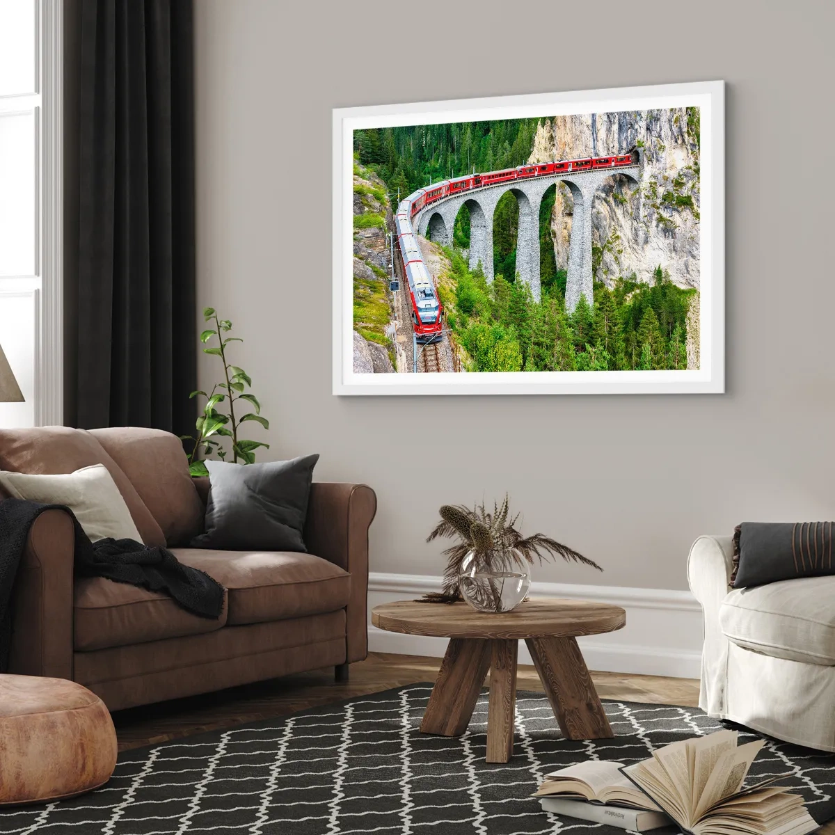 Póster en marco blanco - Atravesando las montañas - 70x50 cm