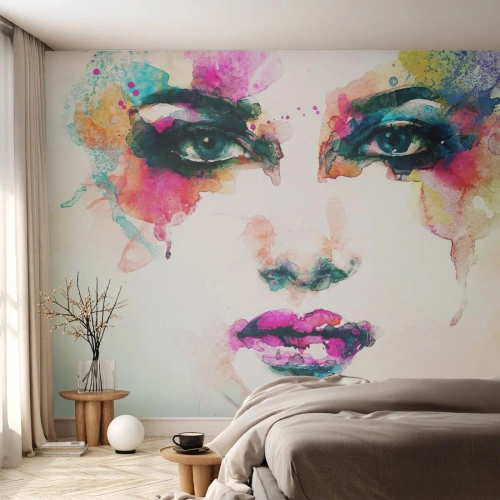 Fotomural Premium Canvas - Retrato en arco iris - Abstracción, cara de mujer, Pedazo - 300x210 cm