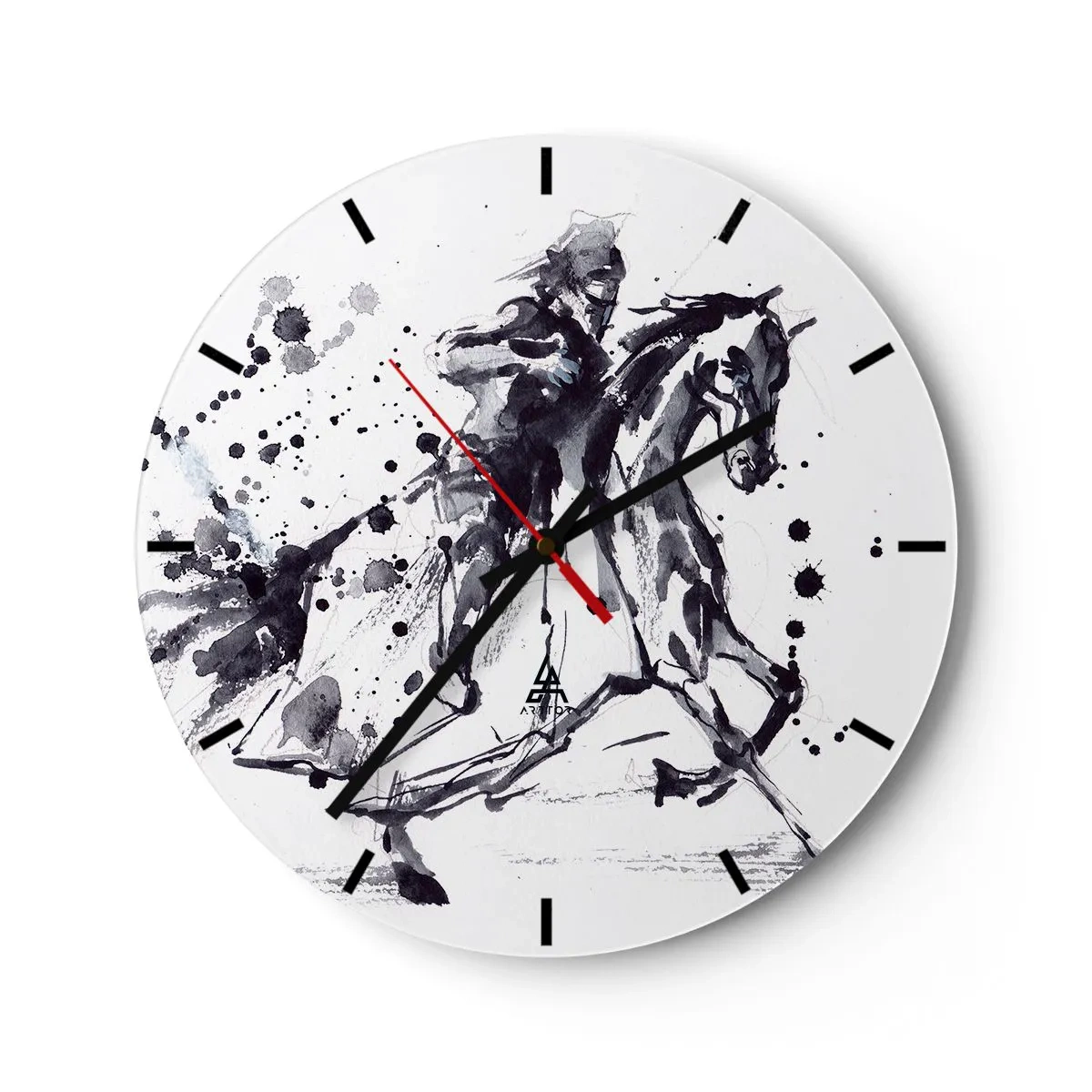 Reloj de pared - Reloj de vidrio - Caballero negro - 40x40 cm