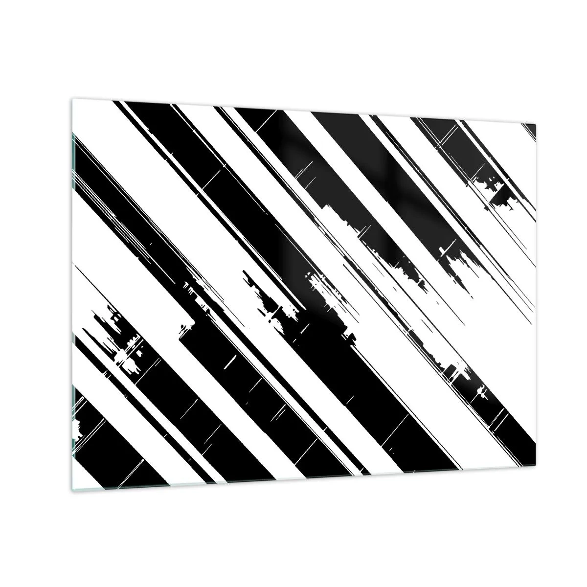 Cuadro sobre vidrio - Impresiones sobre Vidrio - Rayas dinámicas en blanco y negro con efecto desgastado. - 70x50cm - Composición intensa y dinámica - Decoración de pared moderna para salón y dormitorio ARTTOR